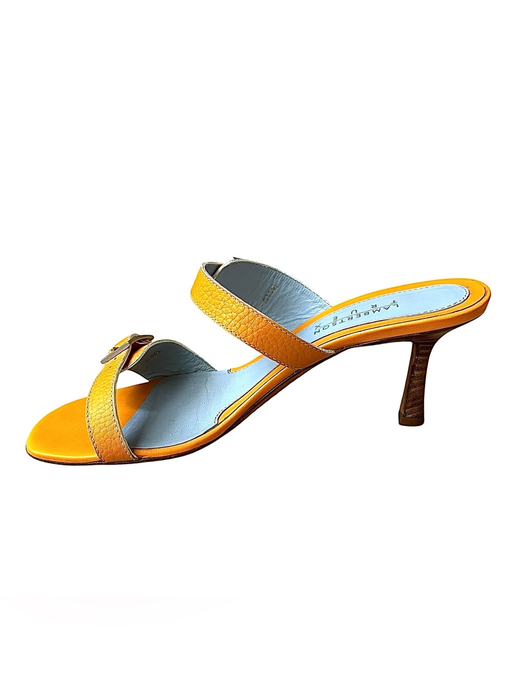 LAMBERTSON TRUEX Marigold Leather Heeled Sandals w/ Buckles - Picture 10 of 16